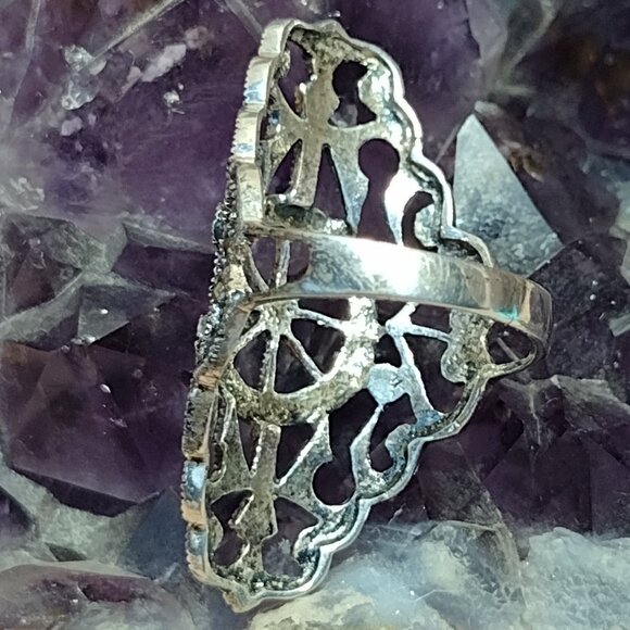 Sterling Silver Marcasite Filigree Ring - Picture 8 of 10